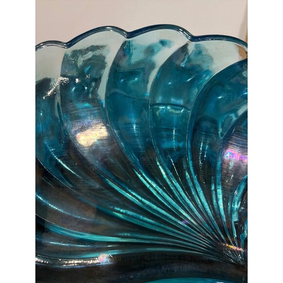 VTG Hazel Atlas Shell Pattern Snack Set 4 Plates & Cups Turquoise Blue Glass - Picture 6 of 7